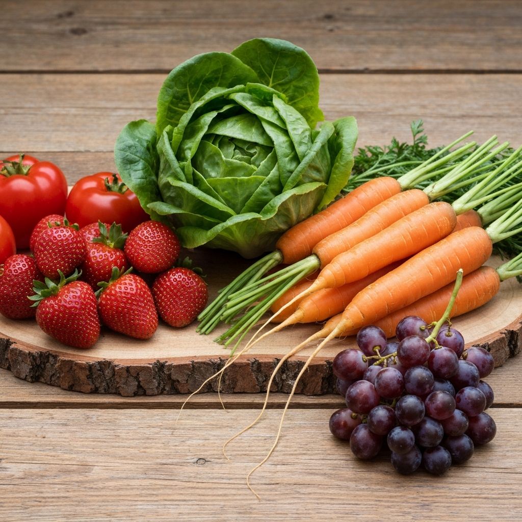 Färska grönsaker och frukter på trä